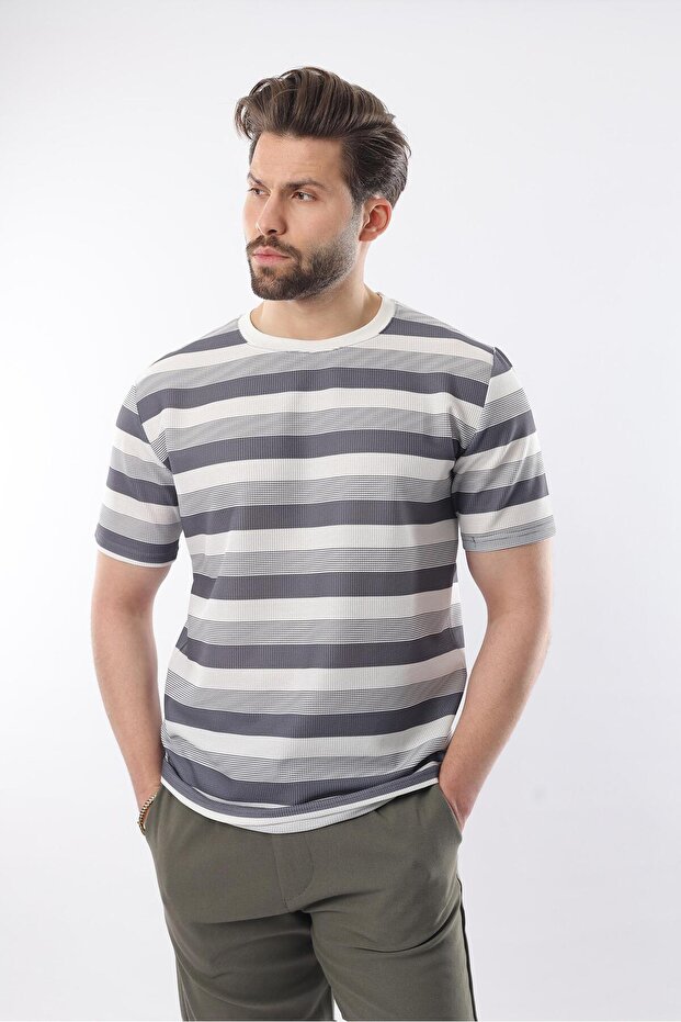 Smoked Crew Neck Striped Men's T-Shirt E7118
