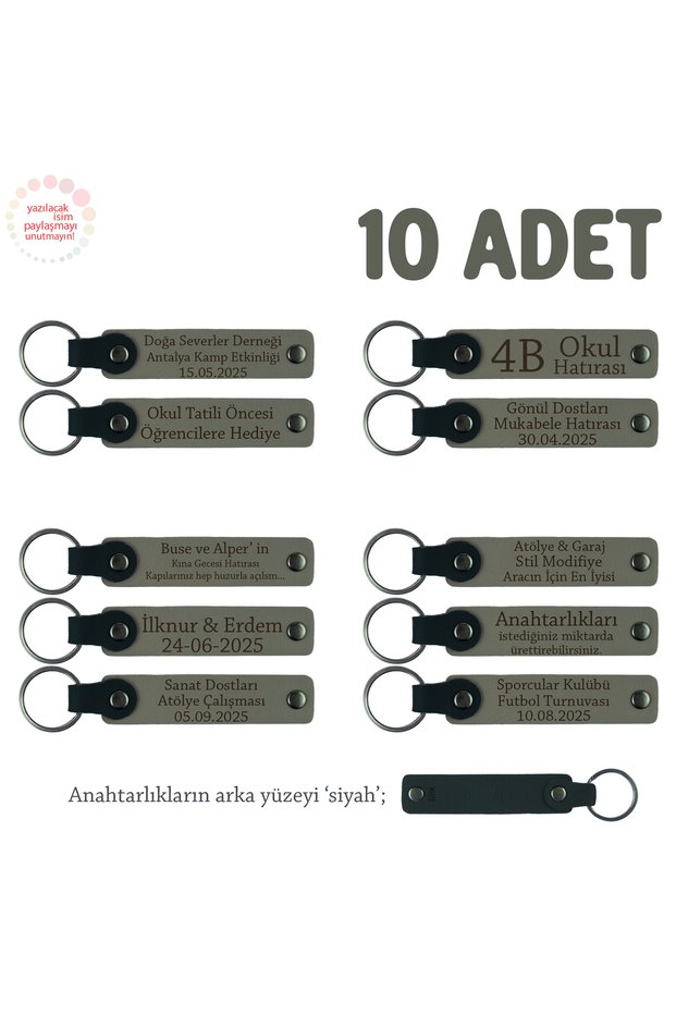 Souvenir Keychain with Name Written for Mother's Day, Set of 10, Ash Gray & Black