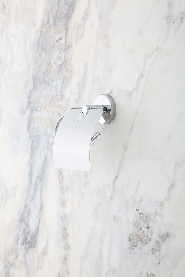 Krom Üçlü Banyo Seti | Düz Havluluk Kapaklı Kağıtlık Bornoz Askısı | Yapışkanlı & Vidalı Montaj - 4