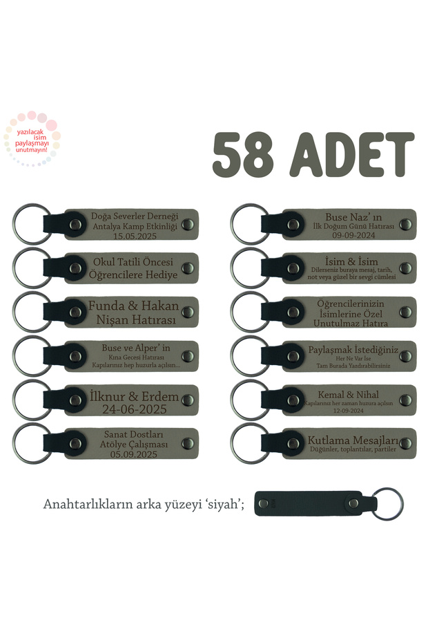 Ash Gray & Black, Personalized Name 58-Piece Keychain for Baby's Second Birthday Party, Gift Set