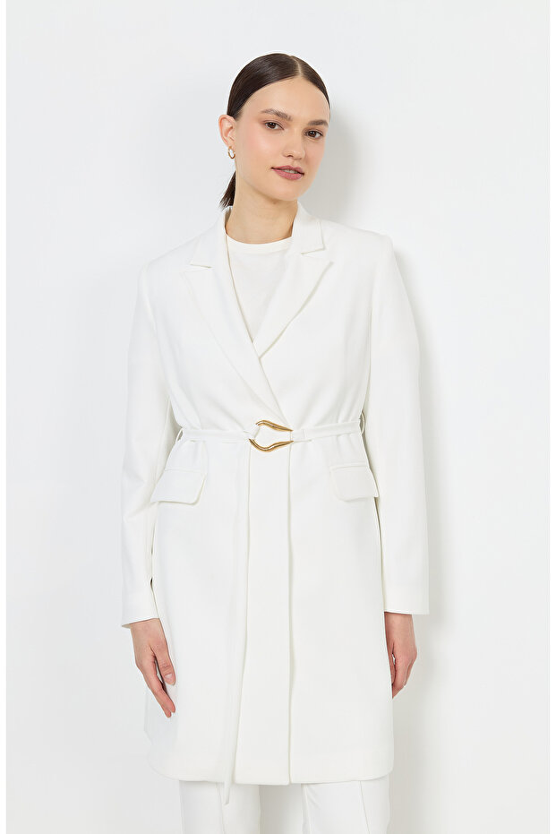 Double Ekru Palazzo Tek Ceket - 7