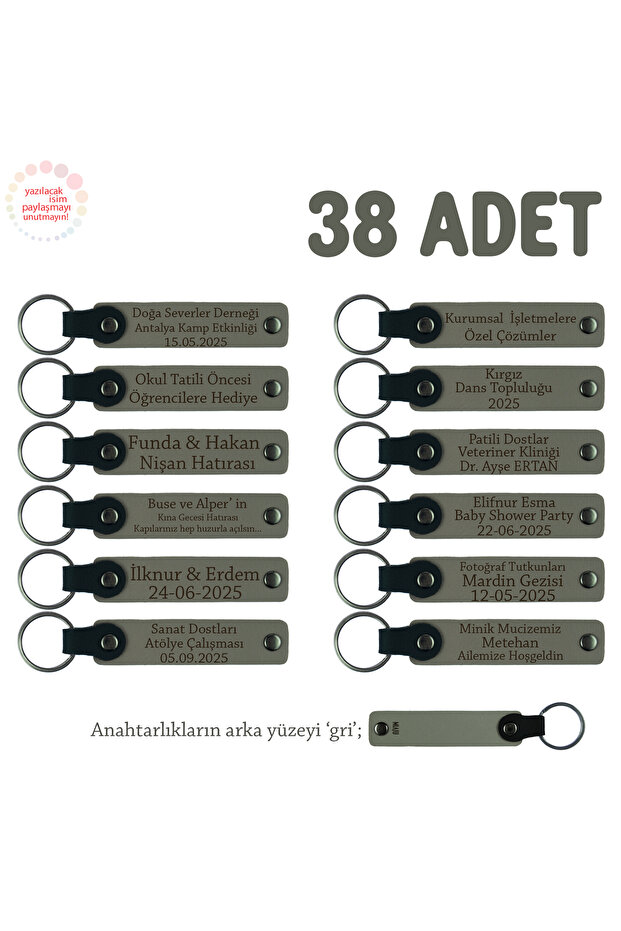 Souvenir Keychain with Message and Name for New Year's Celebration, Set of 38, Ash Gray & Gray