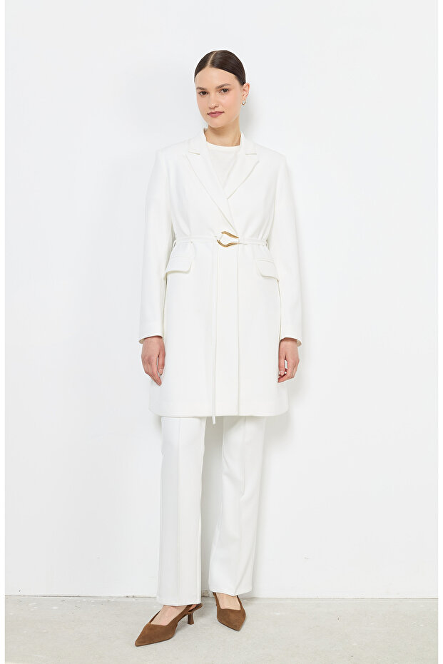 Double Ekru Palazzo Tek Ceket - 5