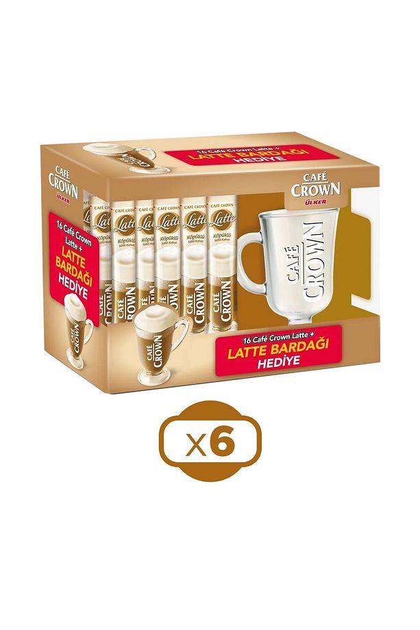 Cafe Crown Latte 16'lı Paket + Bardak Hediyeli x 6 Adet - 1