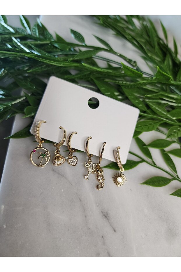 GOLD ALTILI LOVE ÇELİK KÜPE - 1