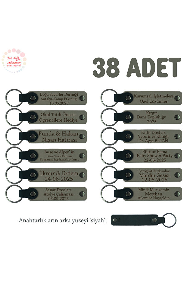 Souvenir Keychain with Message and Name for New Year Celebration, Set of 38, Ash Gray & Black