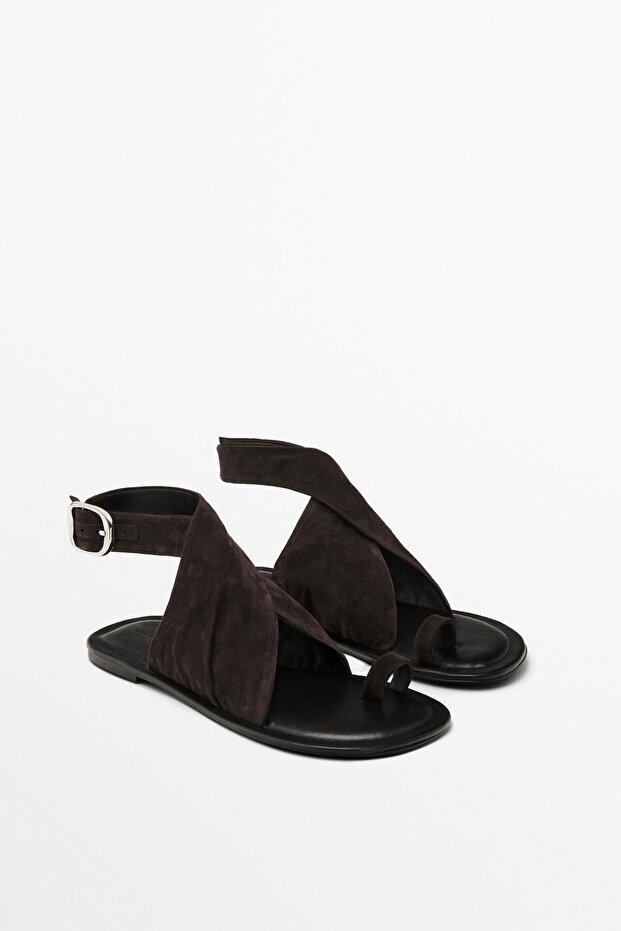 Çapraz tasarımlı süet sandalet - 3