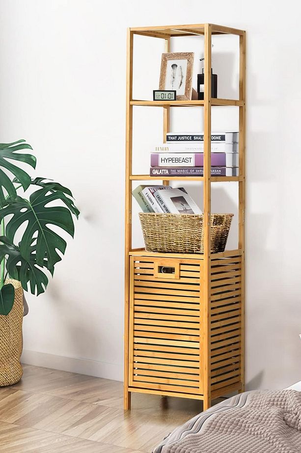 Bambu Çamaşır Sepetli 4 Raflı Banyo Düzenleyici Kirli Sepeti DB-0009H - 1