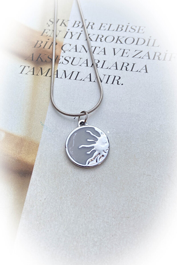 Medallion Enamel Steel Sun Necklace with Gold and Silver Color Options