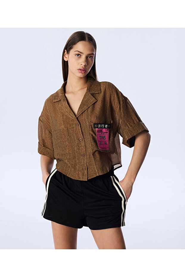 DOKULU PATCH'Lİ CROP GÖMLEK - 1