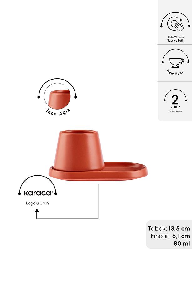 Equal 2 Kişilik Kiremit Lokumluklu Kahve Fincan Takımı 80 ml - 2