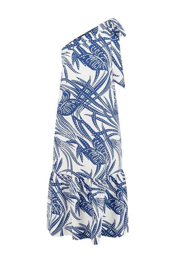 Floral Baskılı Tek Omuz Midi Elbise - 4