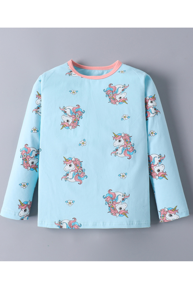SAPS Unicorn Printed Pajama Set - Light Blue - 3