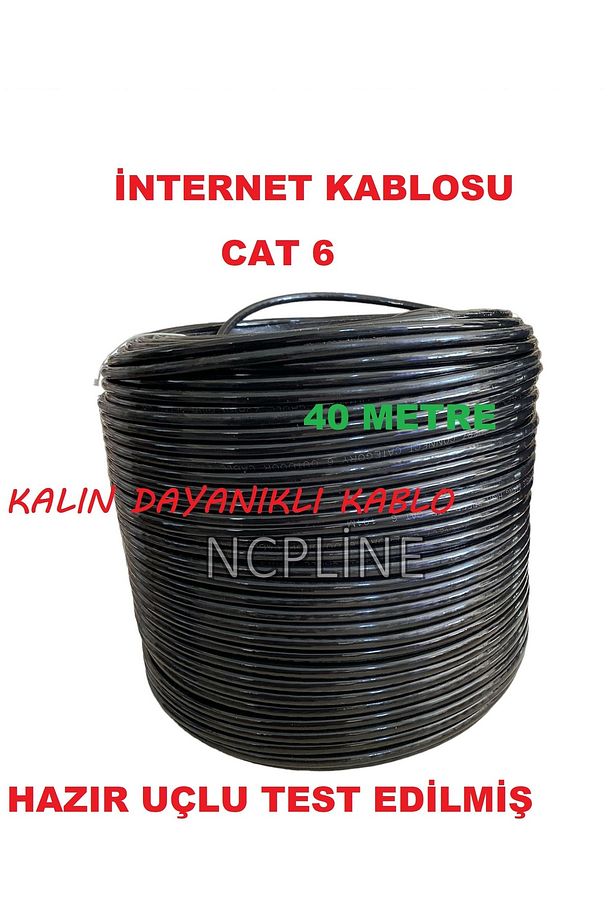 40 Metre 40 Mt Hazır Cat 6 Kablo Kalın Bakır Kablo Ağ Modem Pc Dış Ortam Siyah - 3
