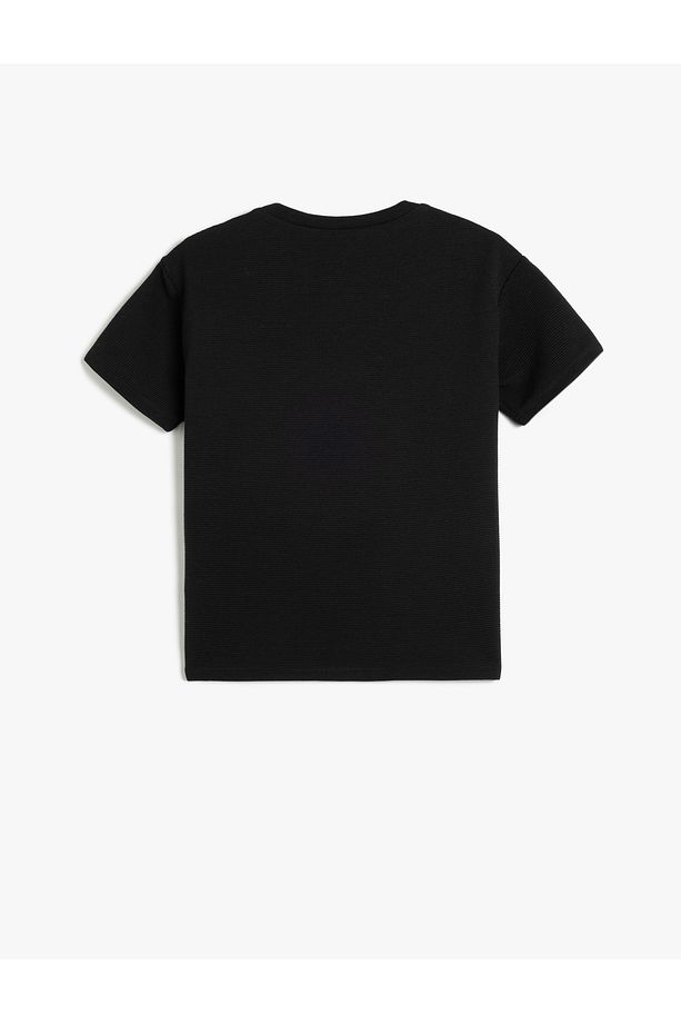 Slogan Baskılı Kısa Kollu Bisiklet Yaka Oversize Tişört - 5