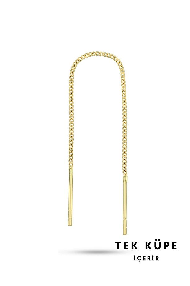 14 Ayar Altın Zincir Tek Küpe (8 CM) - 1