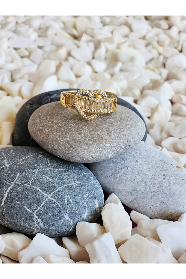 Heart Figured Half Lap Form Adjustable Gold Color Steel Ring
