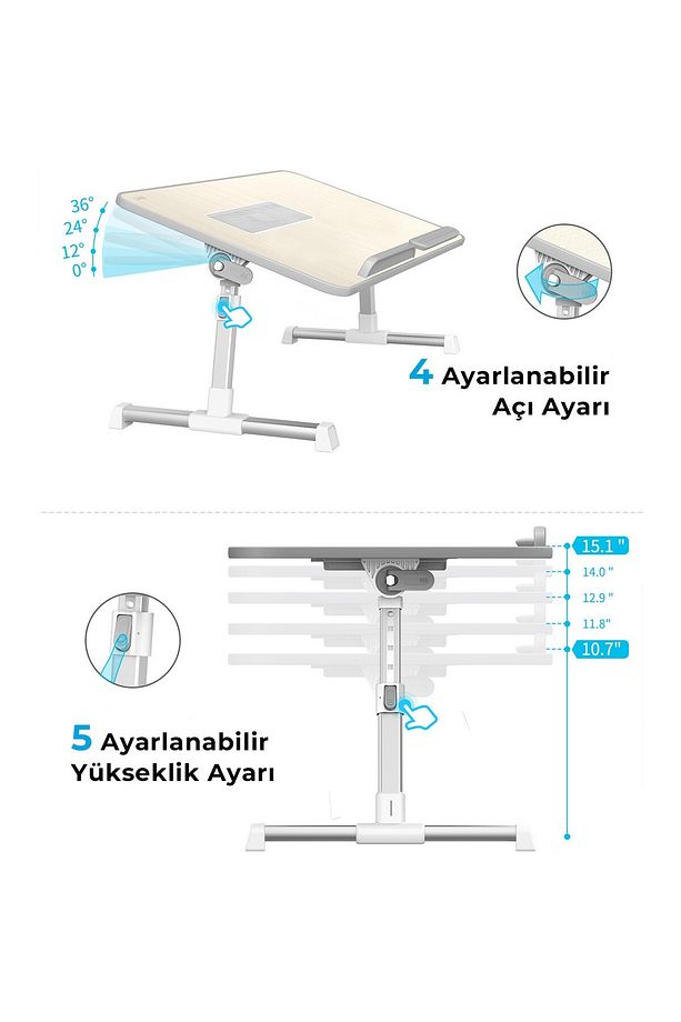 Saiji A8 Large Çok Fonksiyonlu Ayarlı Notebook Soğutuculu Çalışma Masası Gri - 4