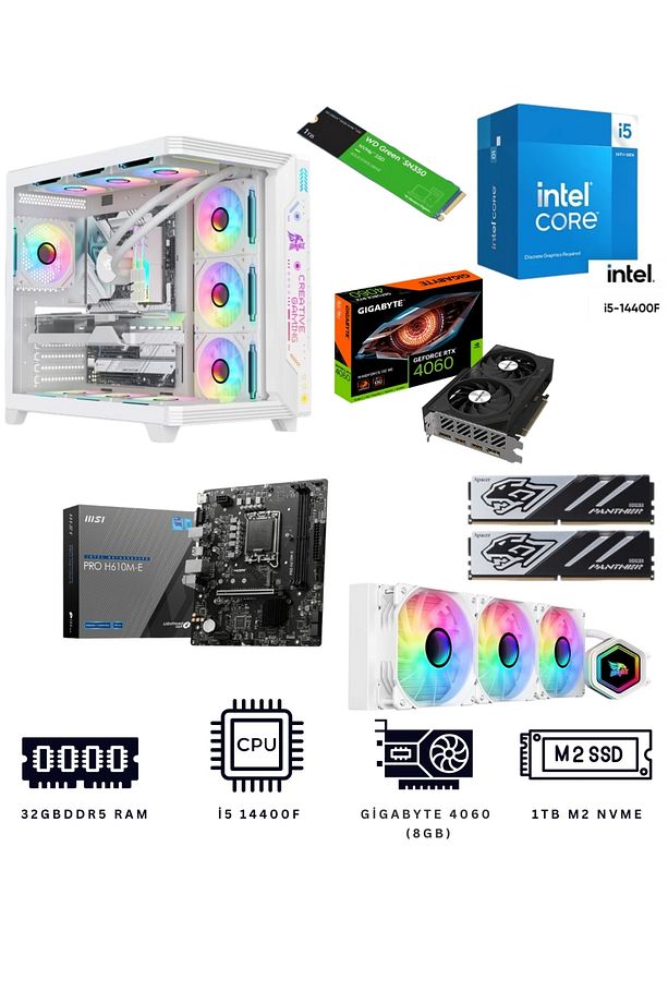 White Storm X32 İ5 14400F 32GB DDR5 1TB NVME M.2 RTX4060 Ekran Kartlı Oyuncu Bilgisayarı - 1