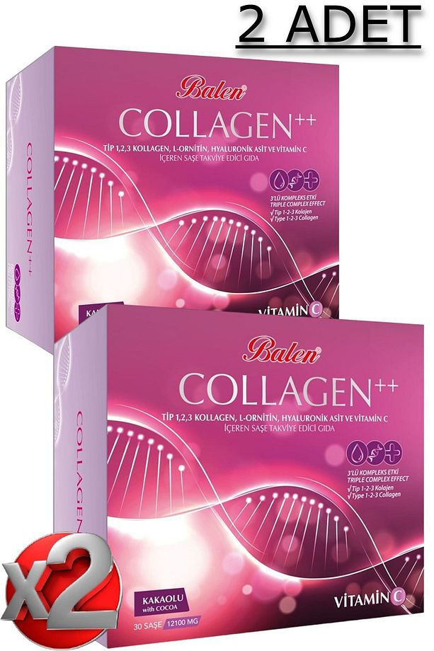 2 Adet Collagen Complex ++ Tip 1,2,3 Kollajen, L-Ornitin, Hyal. Asit, Vitamin C Şase - 1