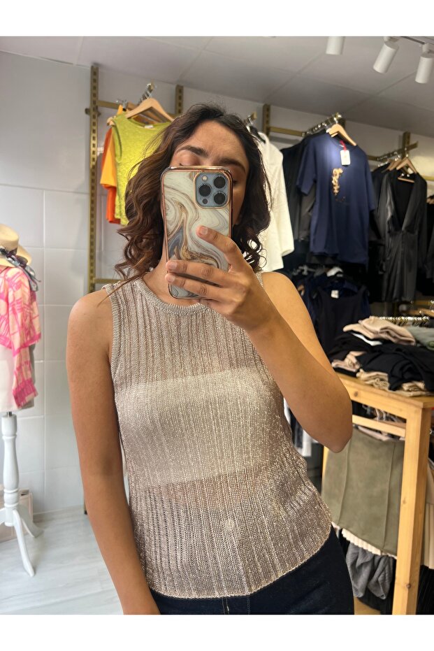 Işıltılı transparan bluz - 1