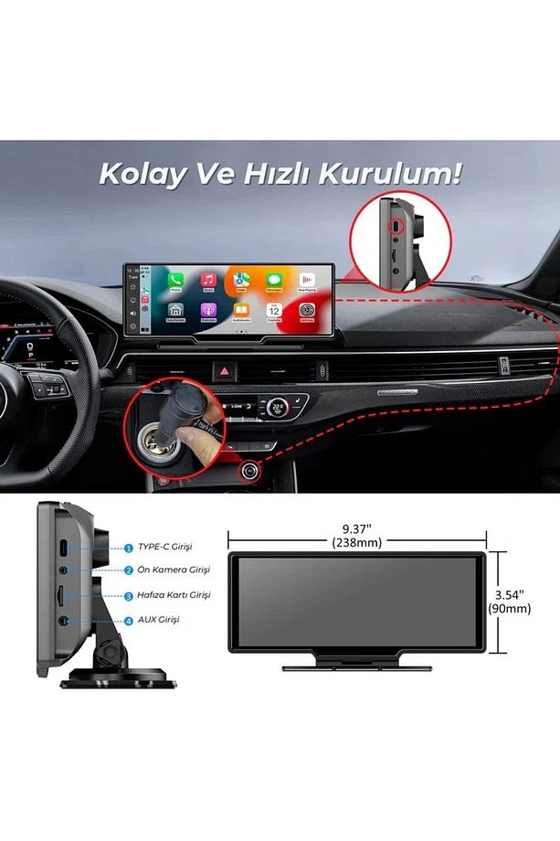 10.26" TAŞINABİLİR APPLE CARPLAY VE ANDROİD ÜÇ KAMERALI TÜRKÇE MENÜ ÇAKMAKLIKLI ARAÇ MULTİMEDYA - 4
