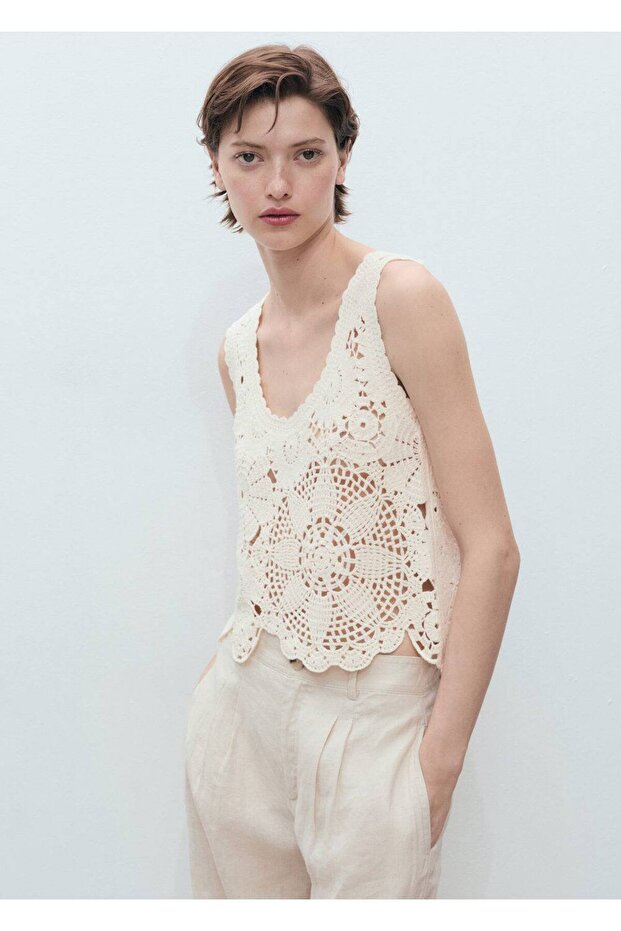 Kroşe çiçekli bluz - 1