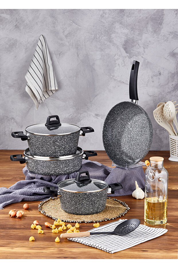 7 Piece Granite Pot Set - Gray - 1