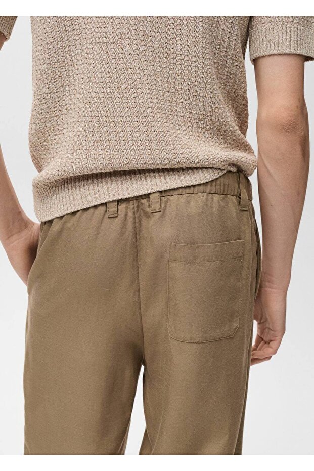 Keten Karışımı Elastik Belli Pantolon - 7