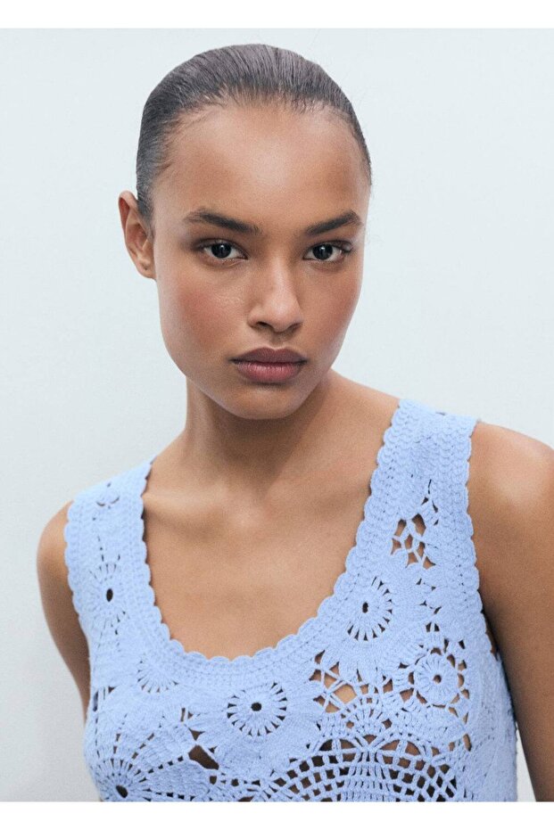 Kroşe çiçekli bluz - 7