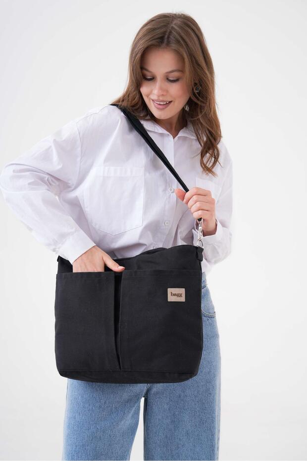 Çapraz Siyah Kanvas Çanta Pl - 8