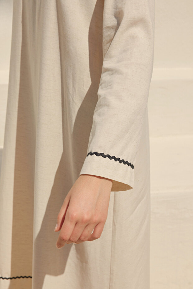 Rahat Keten Elbise Bej - 1