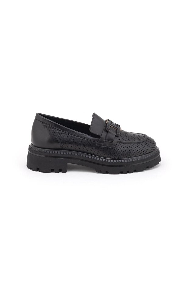 2411530 Women's Genuine Leather Printed Buckle Thick Sole Loafer Shoes