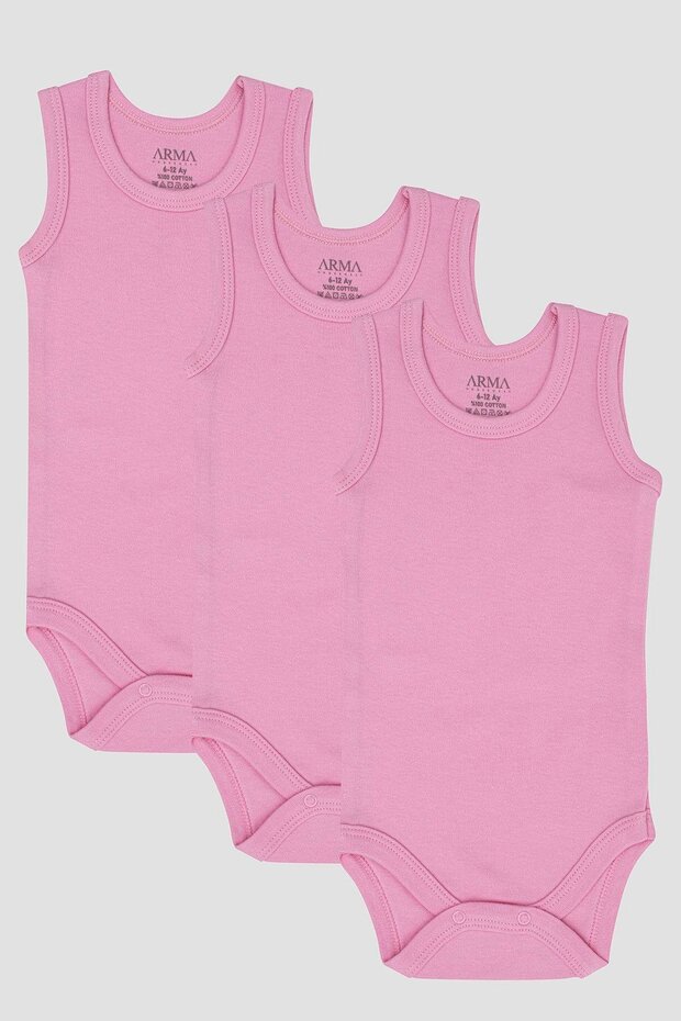 100% Organic Cotton 3-Piece Pink Baby Undershirt Snap Fastener Bodysuit