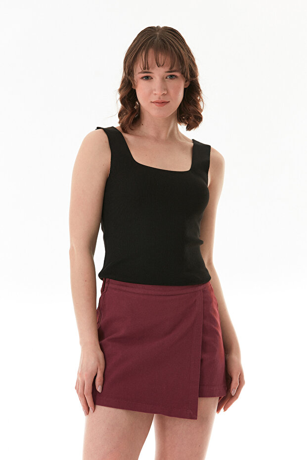 Basic Kare Yaka Triko Bluz - 6