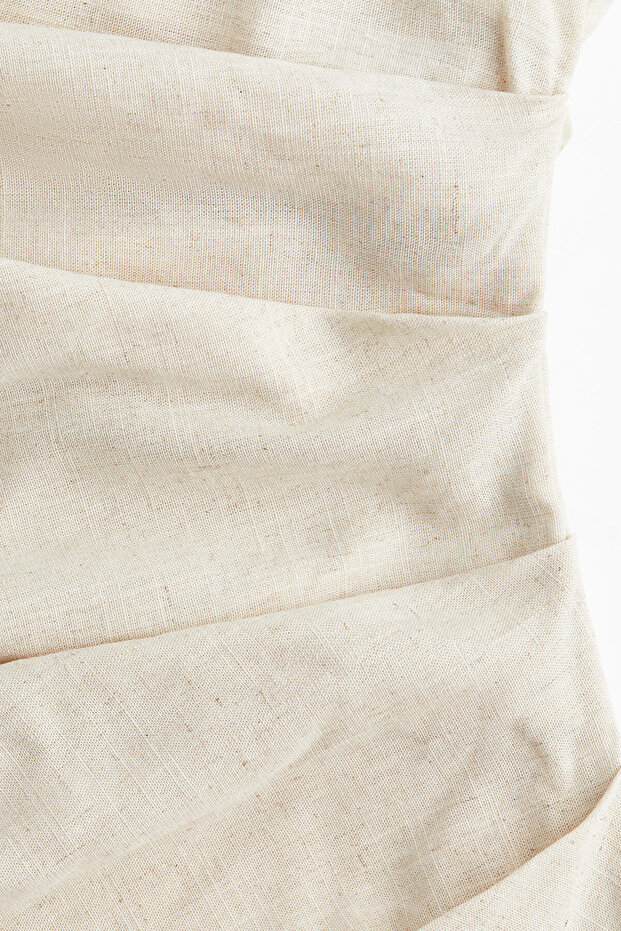 Keten Karışımlı ve Drapeli Elbise - 6