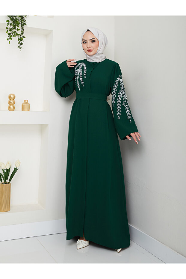 Women's Leaf Embroidered Abaya Ferace Dress