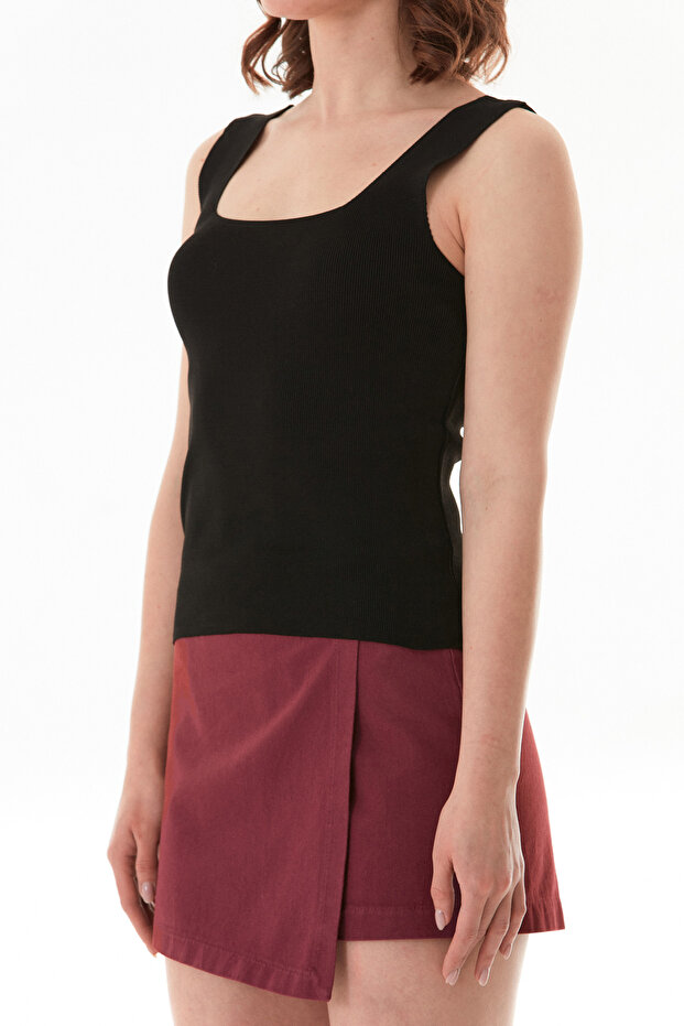 Basic Kare Yaka Triko Bluz - 7