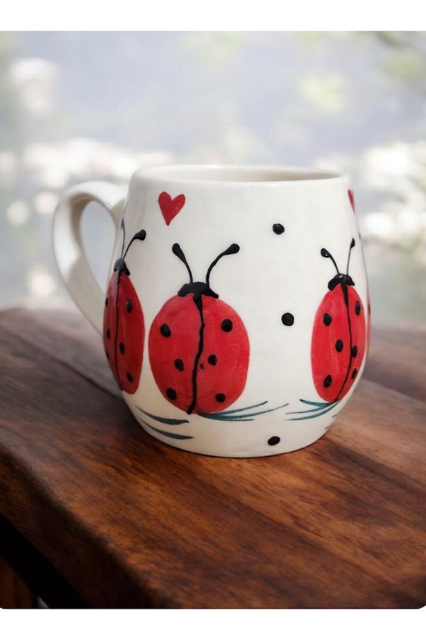 Aycup Kalpli Uğur Böcekleri Desenli Kupa,heart Ladybird Mug - 2