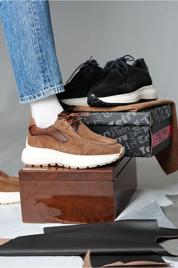 Juno Model Hakiki Deri El Yapımı Erkek Vizon Tarçın süet Casual Ayakkabı - 4