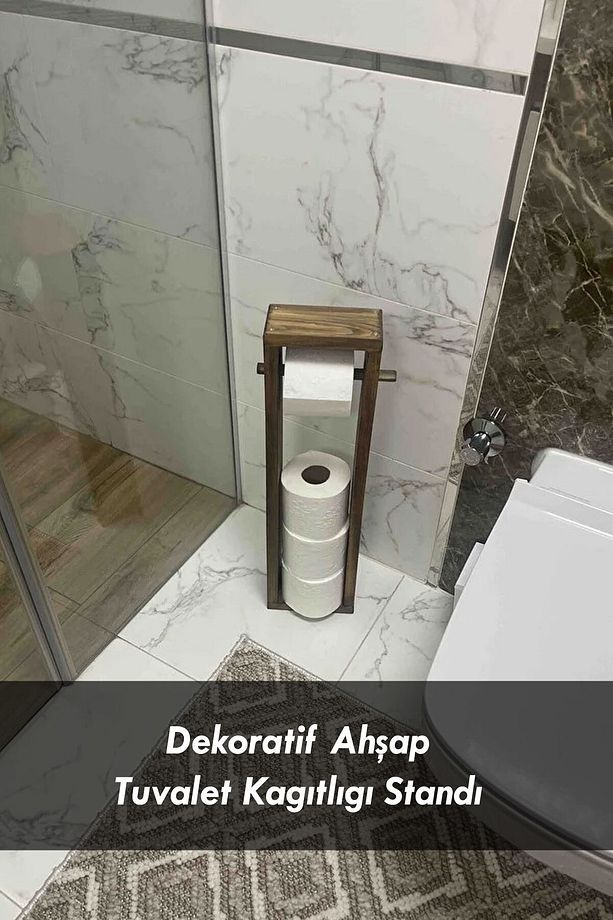 Dekoratif Ahşap Tuvalet Kağıtlığı Standı, Dekoratif Banyo Wc Ahşap Kağıtlık, Tuvalet Kağıdı Standı - 1