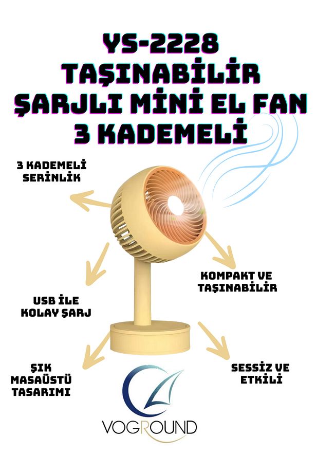 Taşınabilir Şarjlı Mini Fan 3 Derece Portatif Fan Vantilatör Klima Şarjlı Soğutucu Serinletici - 1