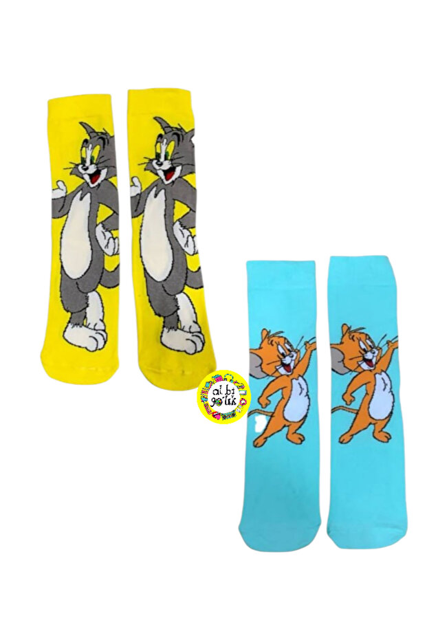 Set of 2 Tom & Jerry Cartoon Character Patterned Colorful Socks