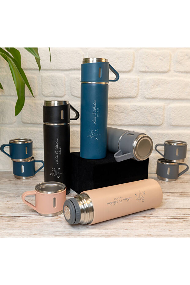 Mobgift Isim Baskılı Paslanmaz Çelik Termos 2 Bardaklı - 5