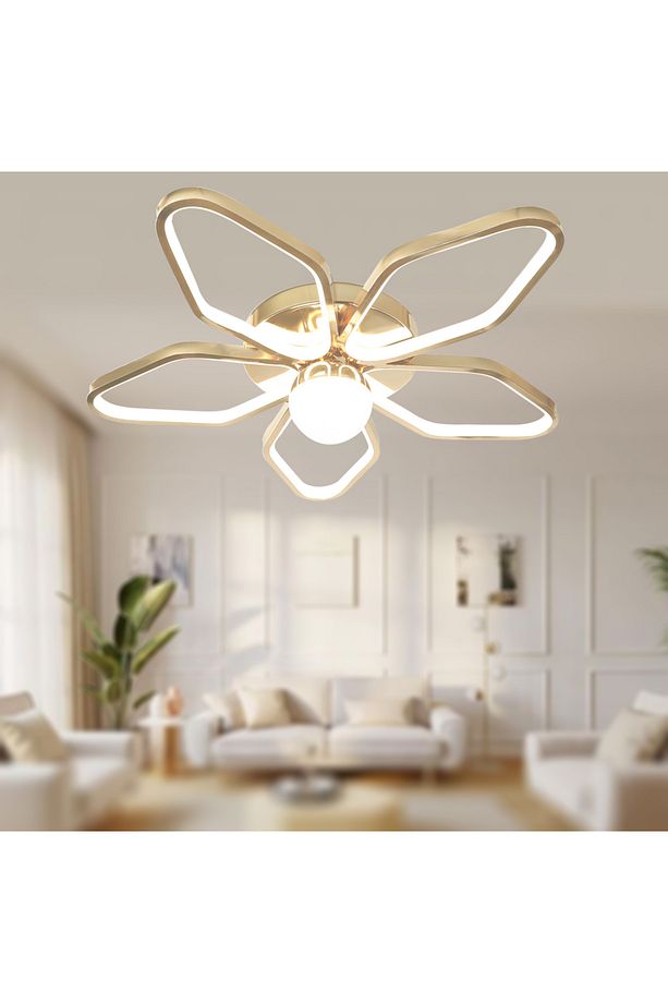 TT337-FSR TT Aydınlatma 3 Renk Modüllü Toplu Fransız Sarı Kaplama Plafonyer Led Avize - 2