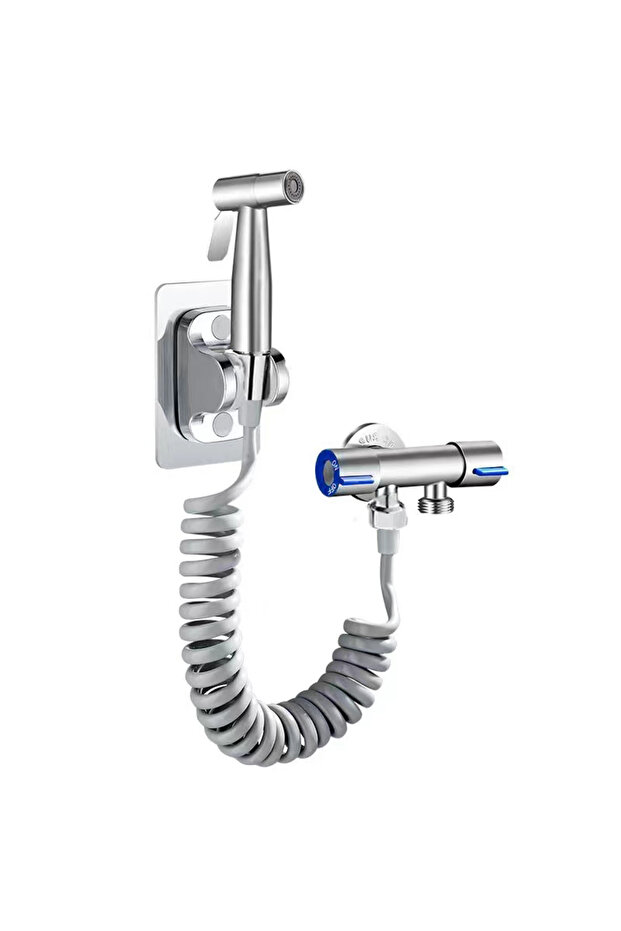 Silvery Bathroom toilet matching bidet spray set, one in two out double control double out faucet, w