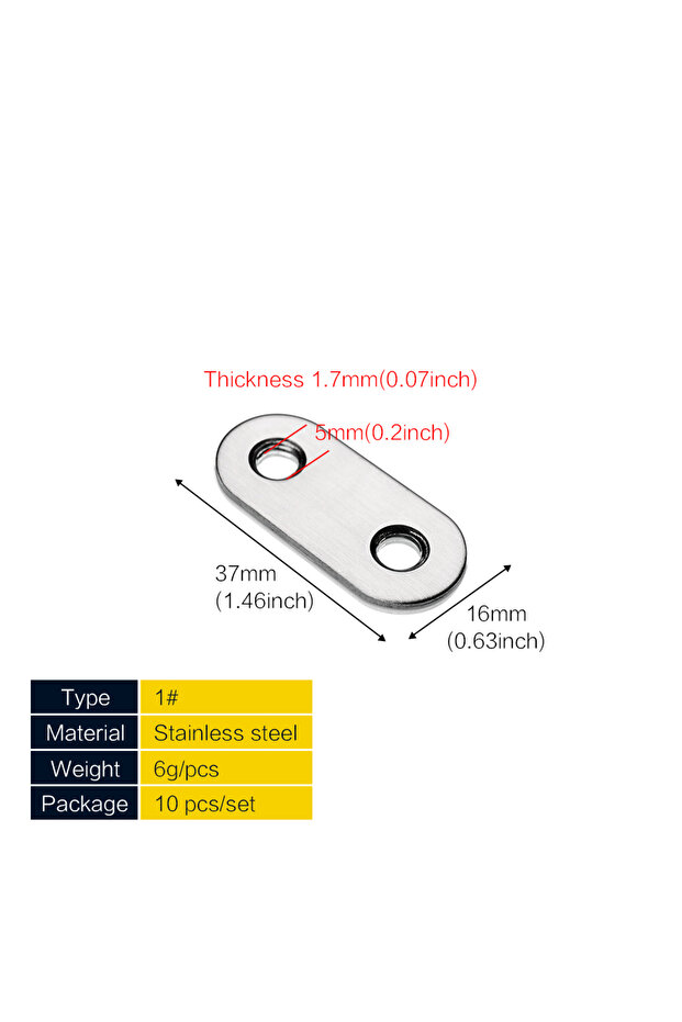 10pcs 37X16mm Flat Straight Brace Brackets 1.5-7.3 Inch Stainless Steel Mending Joining Plates Repai