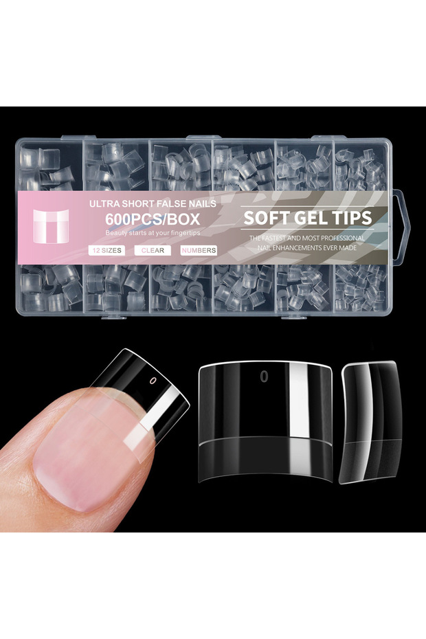 600pcs 04 600pcs/Boxed Ultra Short French False Press On Acrylic Nails Tips Almond Square Traceless