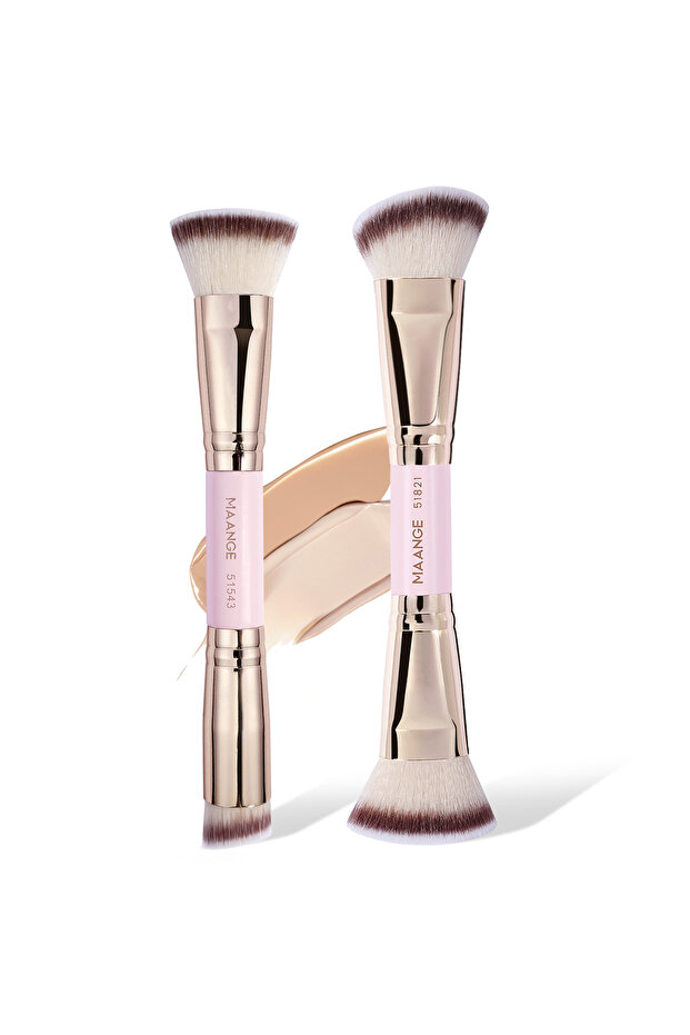 Pink MAANGE 2PCS Foundation Brush Set for Liquid Cream Powder Contour Buffing Blending Concealer Fac