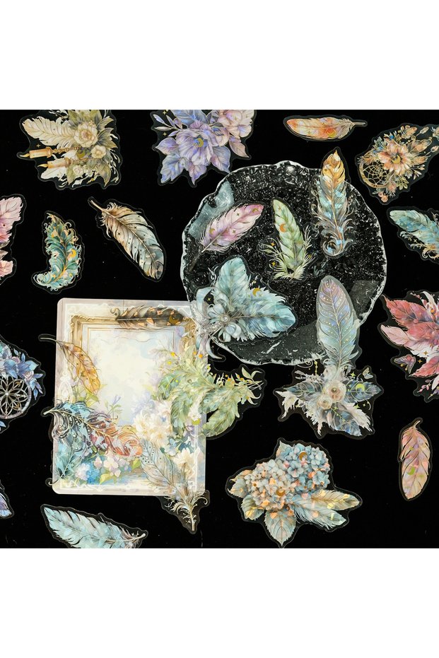 30PCS Feather Stickers, Artistic Retro DIY Waterproof Stickers for Scrapbook Supplies Junk Journa